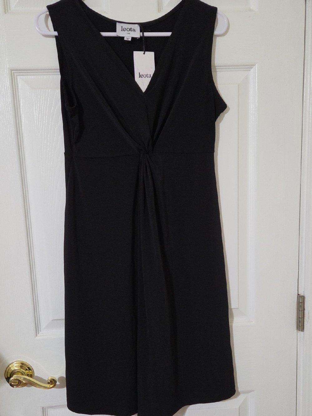 Leota Black V-Neck Midi Dress with Front Twist